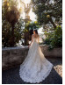 Long Sleeves Ivory Lace Tulle Buttons Back Fabulous Wedding Dress